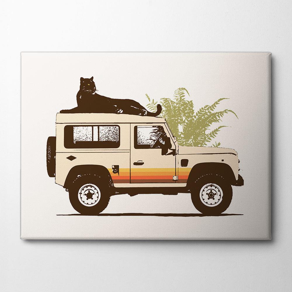 Black Panther On Car Canvas Print by Florent Bodart | Artbanx UK Wall Art