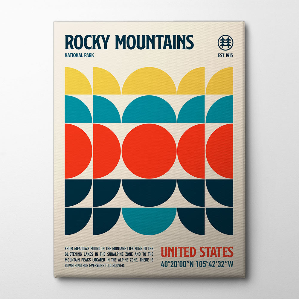 Rocky Mountains National Park Travel Poster Canvas Print by Retrodrome | Artbanx UK Wall Art