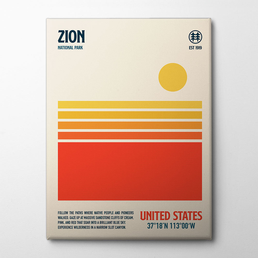 Zion National Park Travel Poster Canvas Print by Retrodrome | Artbanx UK Wall Art