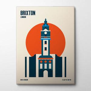 Brixton Tower Retro Travel Print Canvas Print by Retrodrome | Artbanx UK Wall Art
