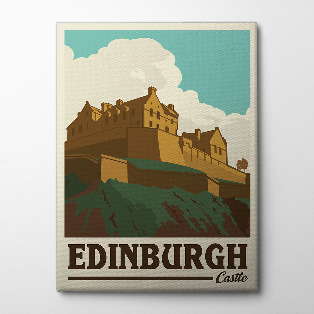 Edinburgh Castle Travel Print Canvas Print by Retrodrome | Artbanx UK Wall Art