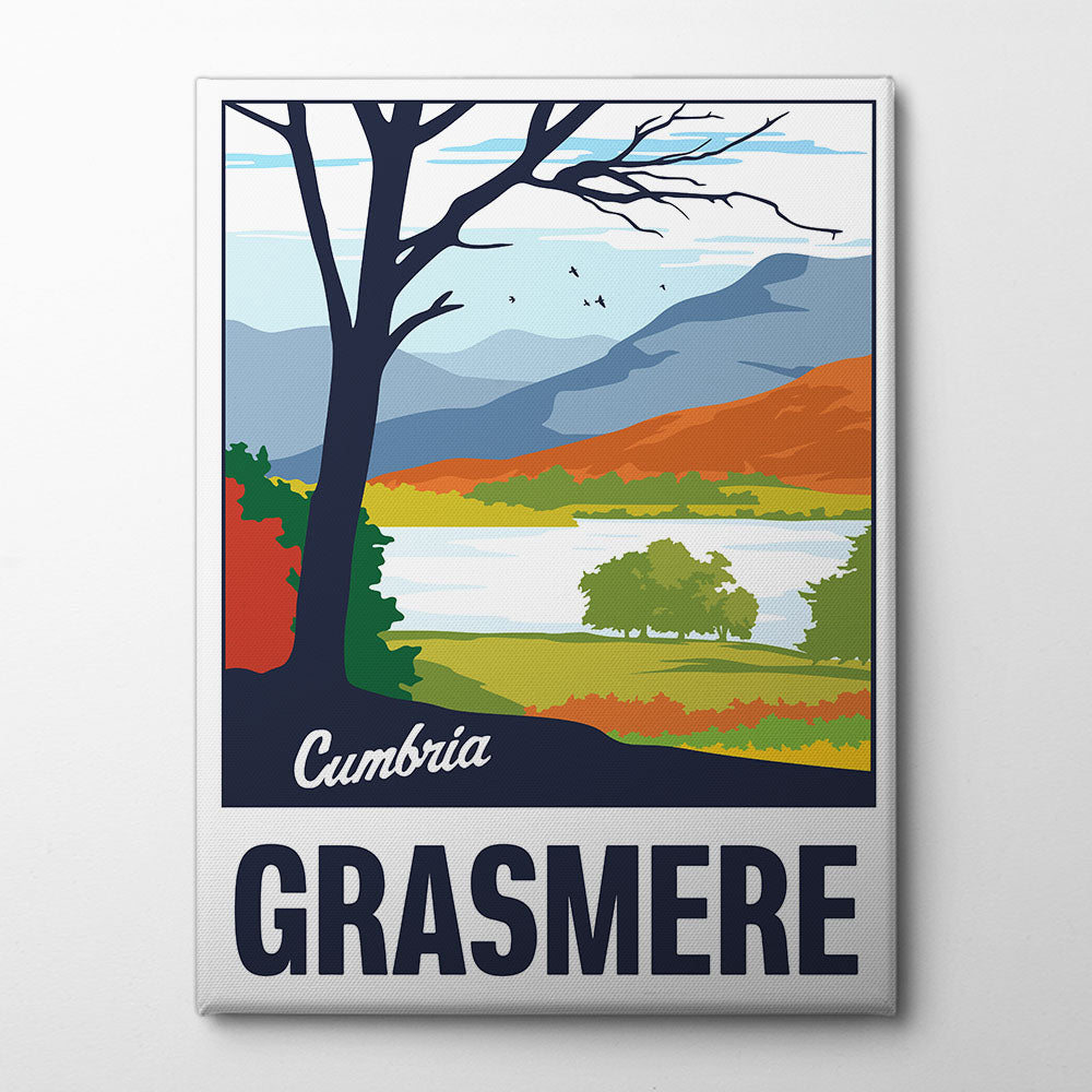 Grasmere Lake District Travel Print Canvas Print by Retrodrome | Artbanx UK Wall Art