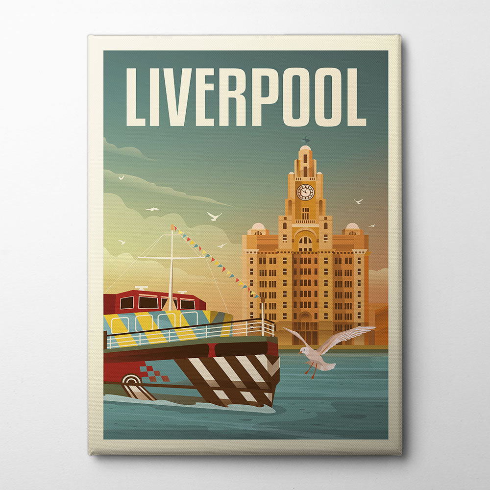 Liverpool Liver Building Travel Print Canvas Print by Retrodrome | Artbanx UK Wall Art