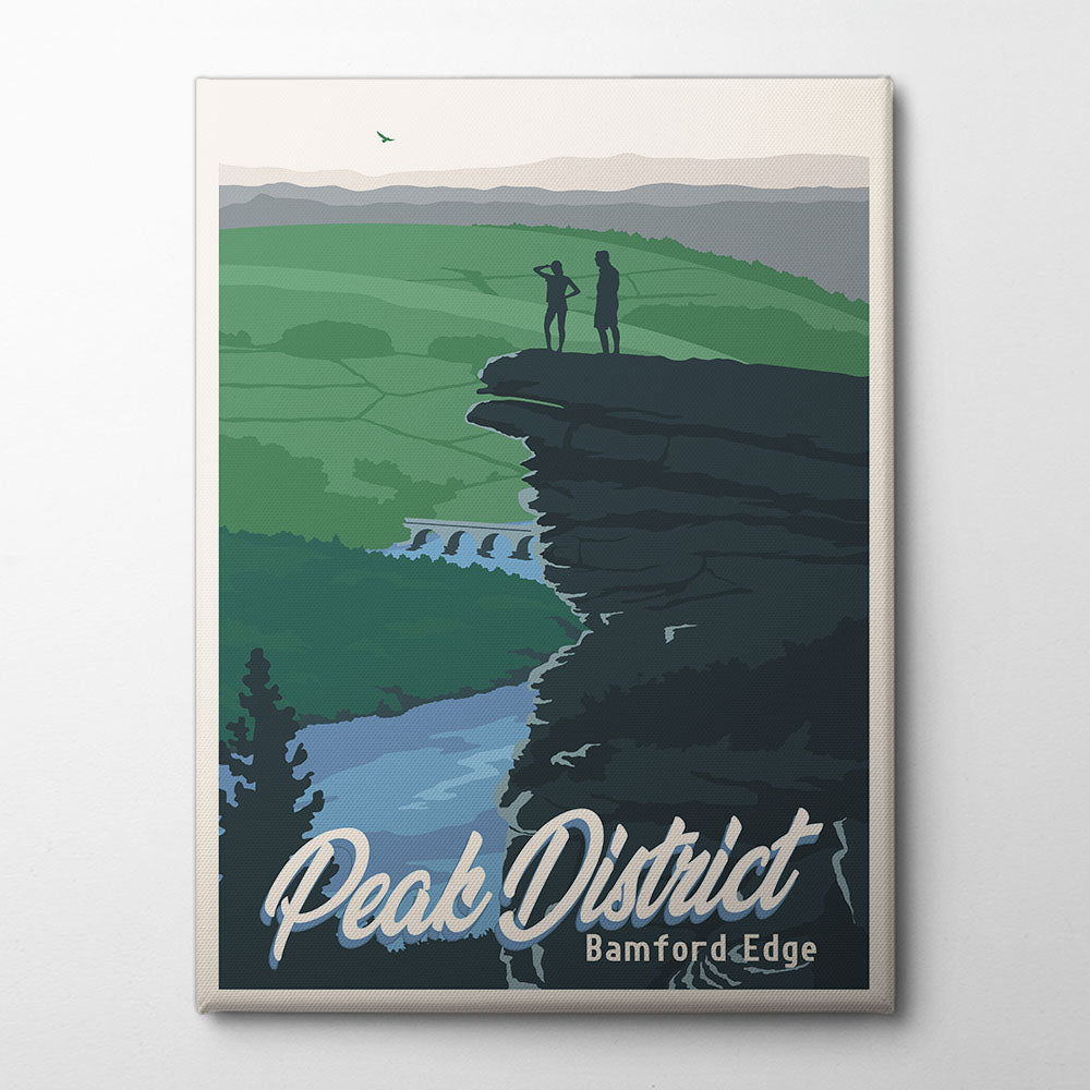 Peak District National Park Travel Print Canvas Print by Retrodrome | Artbanx UK Wall Art