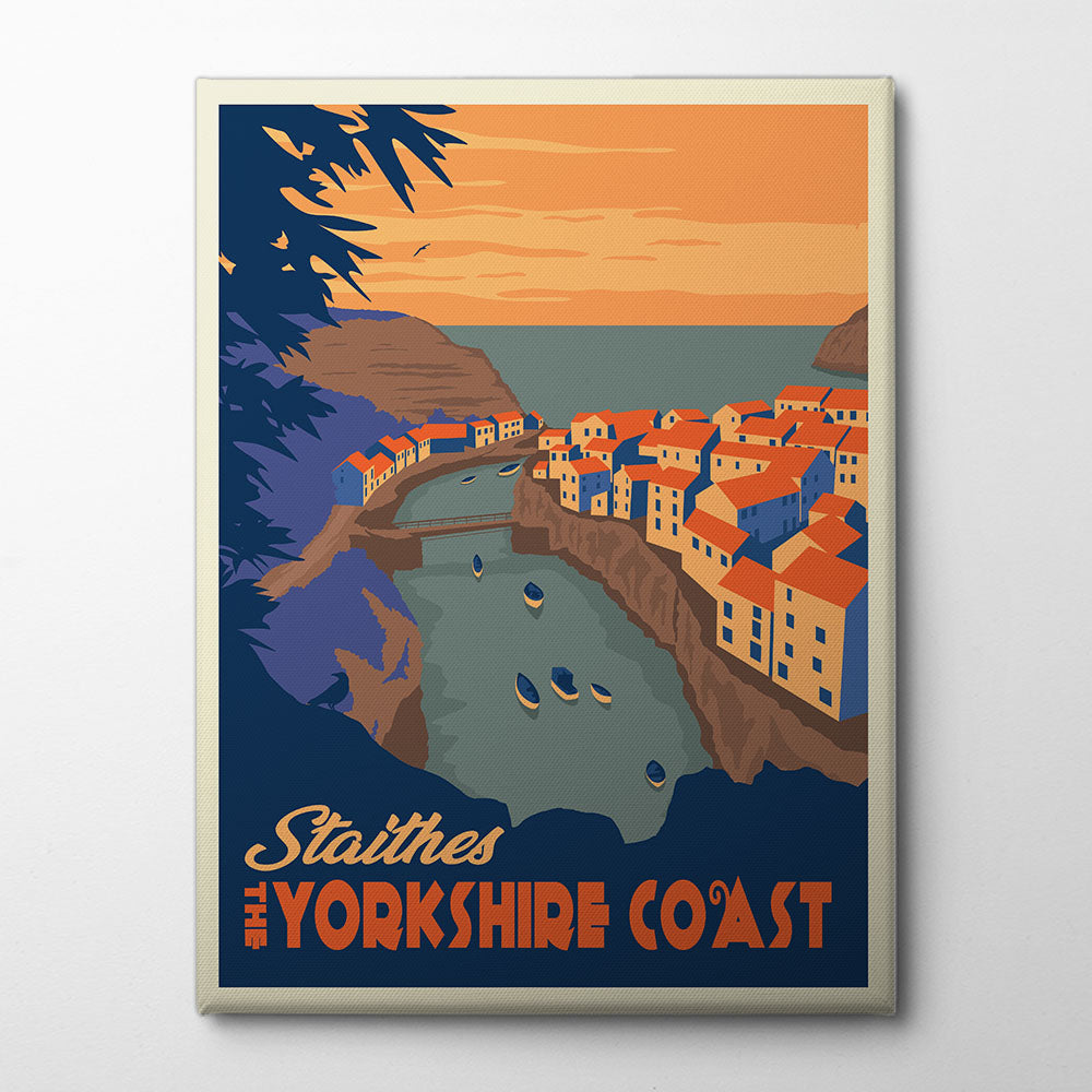 Staithes Yorkshire Travel Print Canvas Print by Retrodrome | Artbanx UK Wall Art