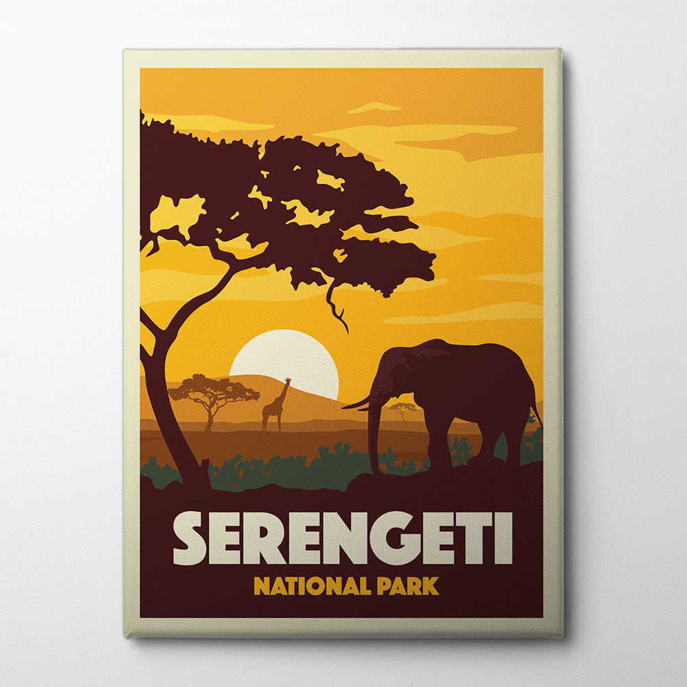 Serengeti National Park Travel Print Canvas Print by Retrodrome | Artbanx UK Wall Art