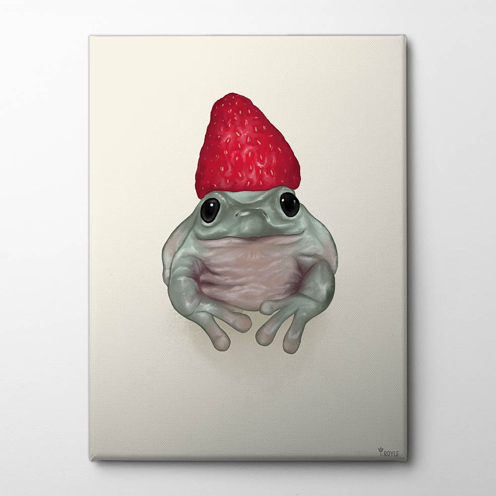 Frog with Strawberry Hat Canvas Print by Tara Royle | Artbanx UK Wall Art