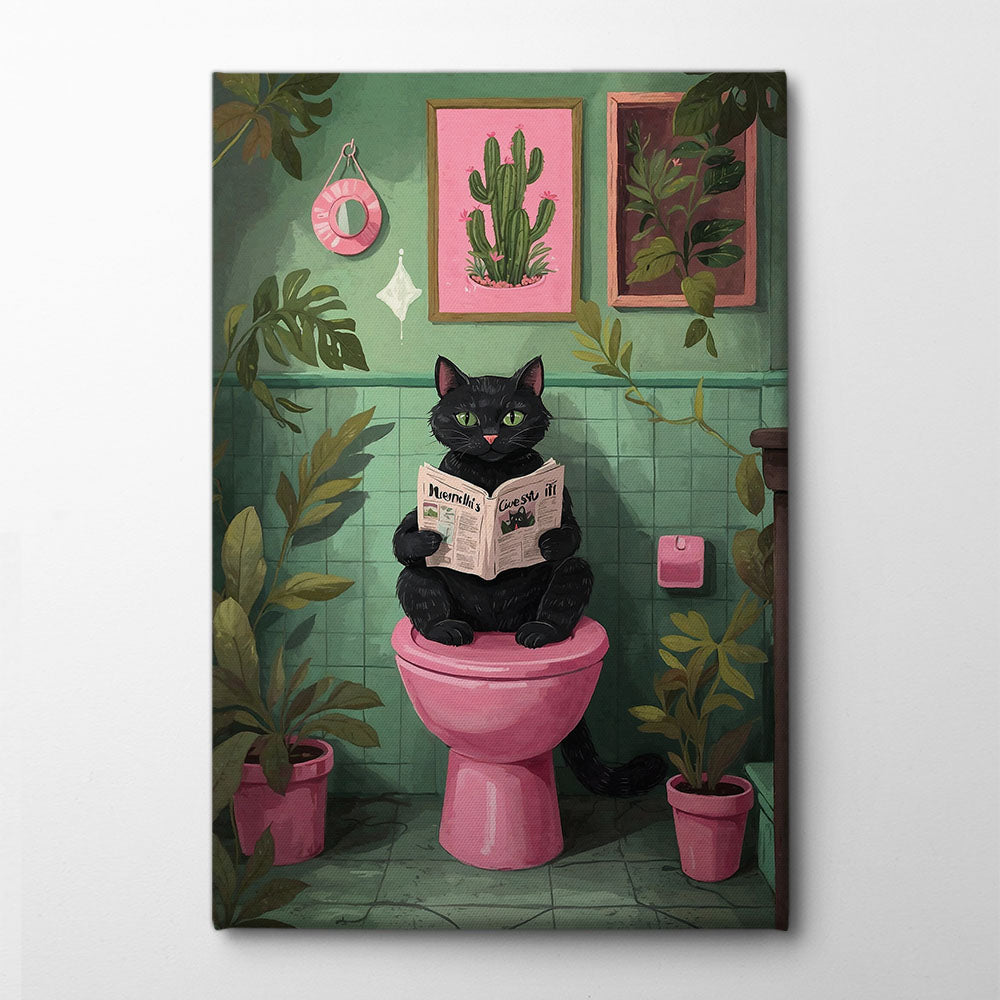 Toilet Time Cat Canvas Print by The Art Concept | Artbanx UK Wall Art