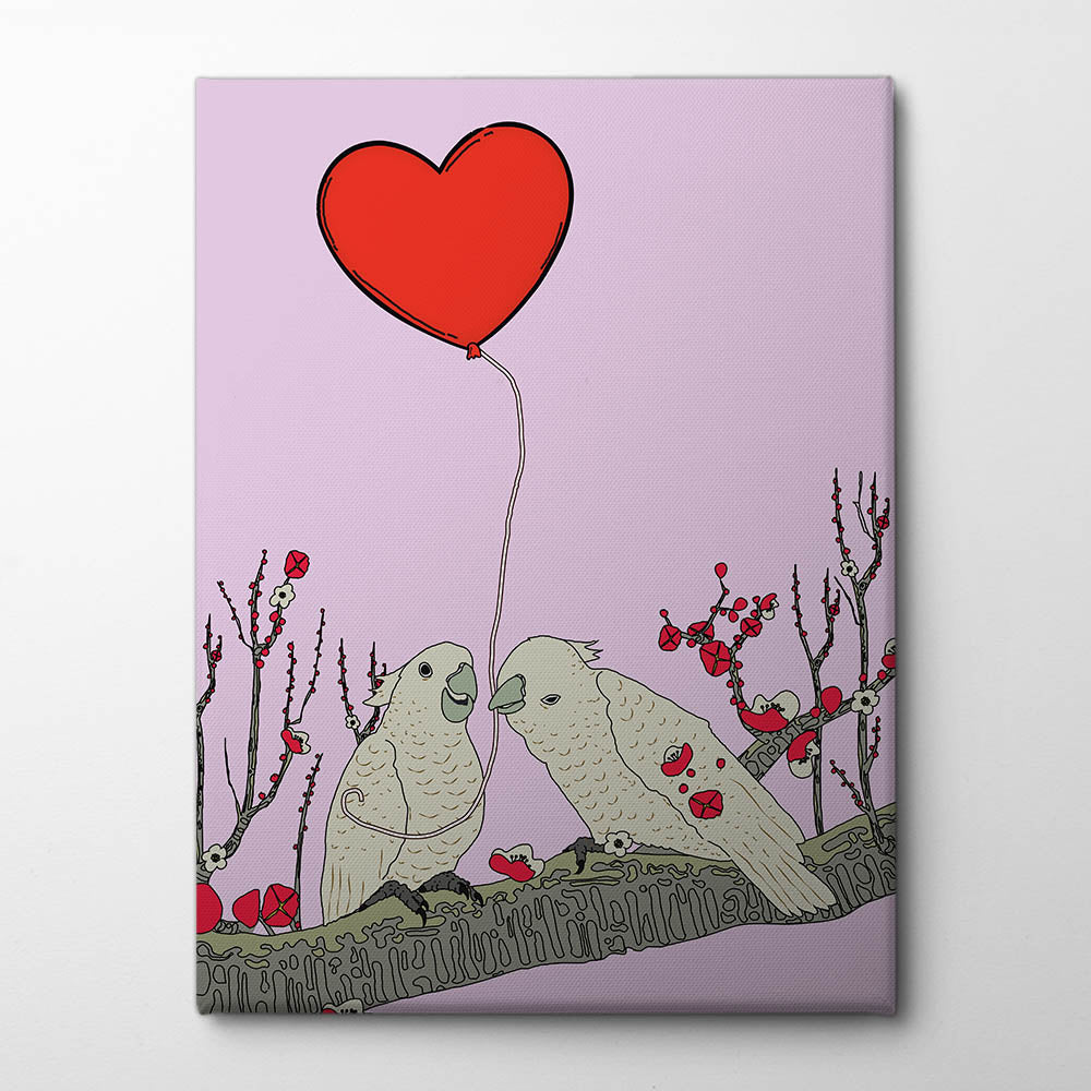 Two Birds Perched On A Branch Canvas Print by Nicholas | Artbanx UK Wall Art