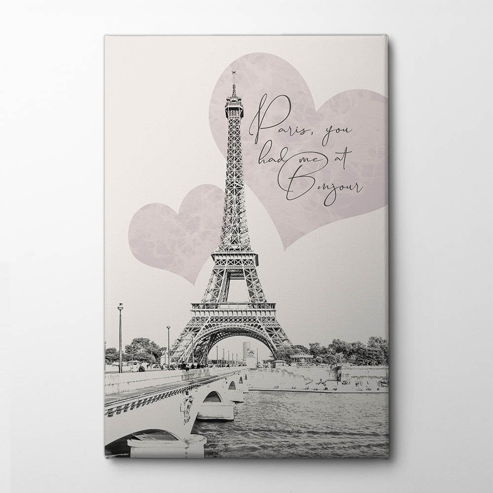 Eiffel Tower With The Phrase Canvas Print by Melanie Viola | Artbanx UK Wall Art