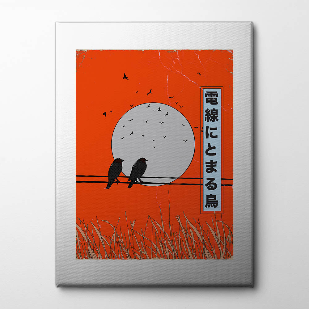 Birds Perched on a Wire Canvas Print