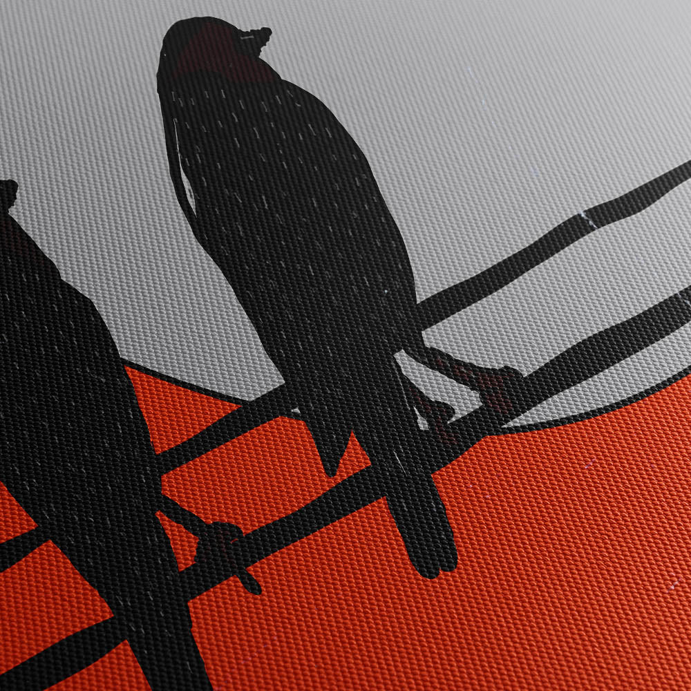 Birds Perched on a Wire Canvas Print Close Up