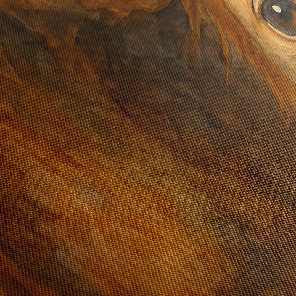 Mother orangutan kissing her baby in warm jungle tones Canvas Print Close Up