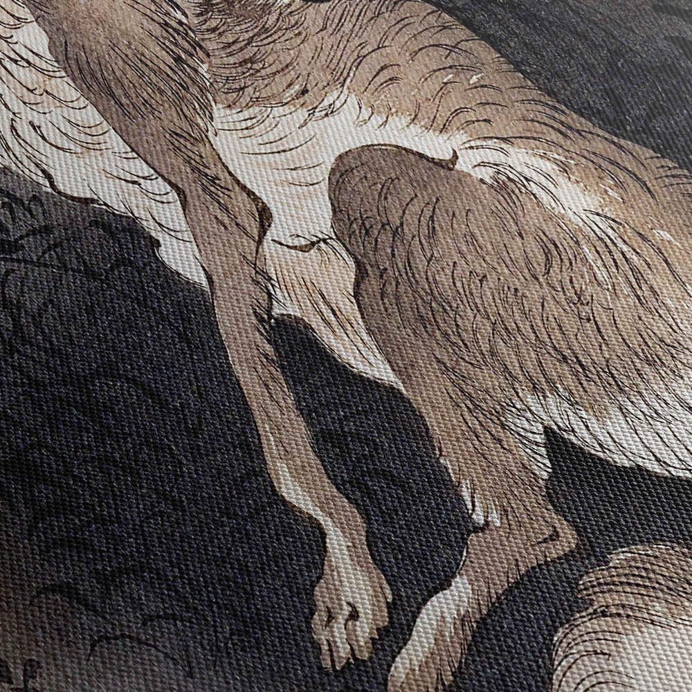 Japanese Wolf and the Moon (1892) Canvas Print Close Up