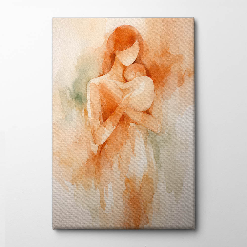 Mother with newborn baby in terracotta colors Canvas Print