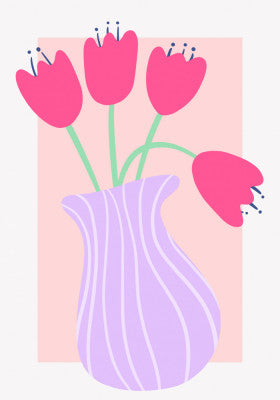 Vibrant Tulips in a Striped Lavender Vase | Artbanx UK