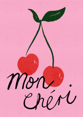 Mon Cheri Cherry Typography Poster Purple | Artbanx UK