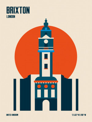 Brixton Tower Retro Travel Print | Artbanx UK